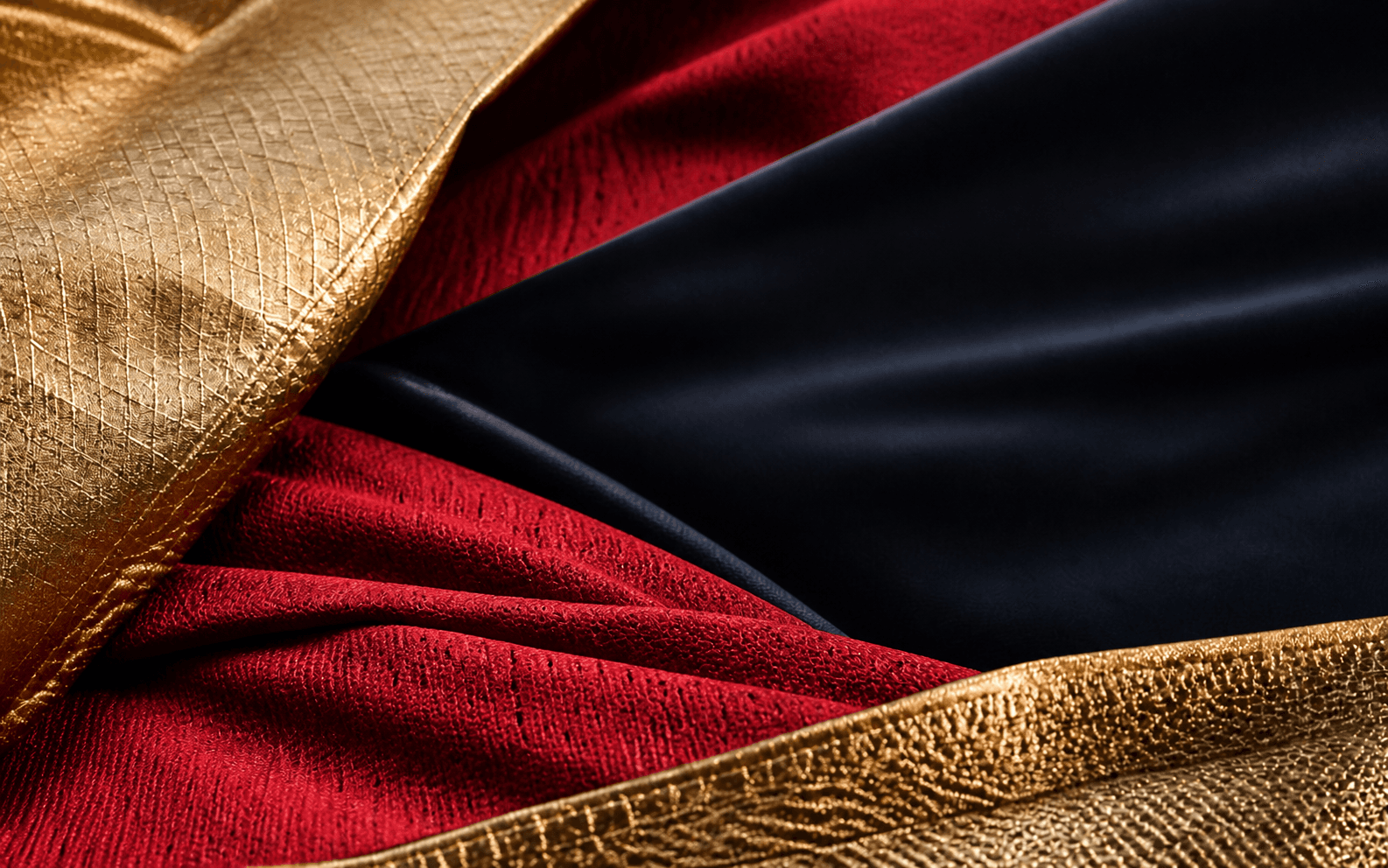 Red, midnight, and Imperial Gold performance fabrics